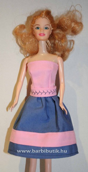 kék rózsaszín barbie ruha hímzett övvel
