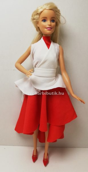 piros barbie ruha szett fehér k isfelsővel